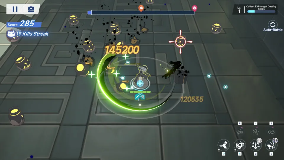Stella Sora official combat scene with an on-screen score display.
